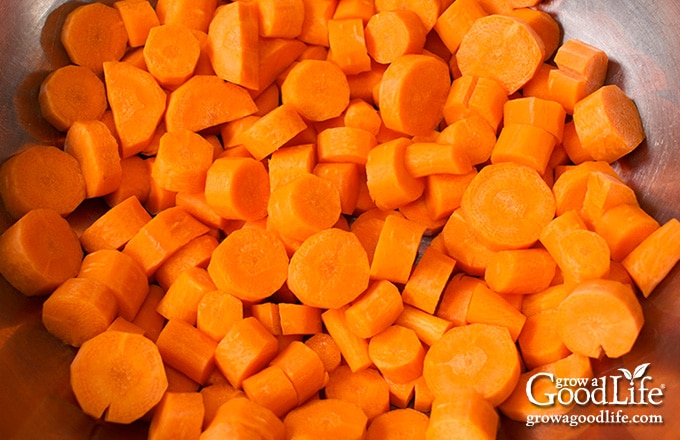 close up of a bowl of sliced carrots