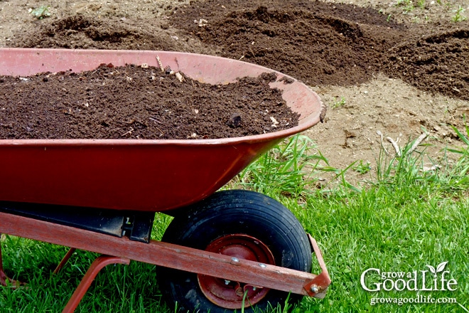 image of a wheelbarrow full of compost for the garden