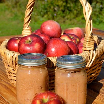 A great way to preserve apples when they are in season is to make your own homemade applesauce with no sugar added and can it in a water bath canner.