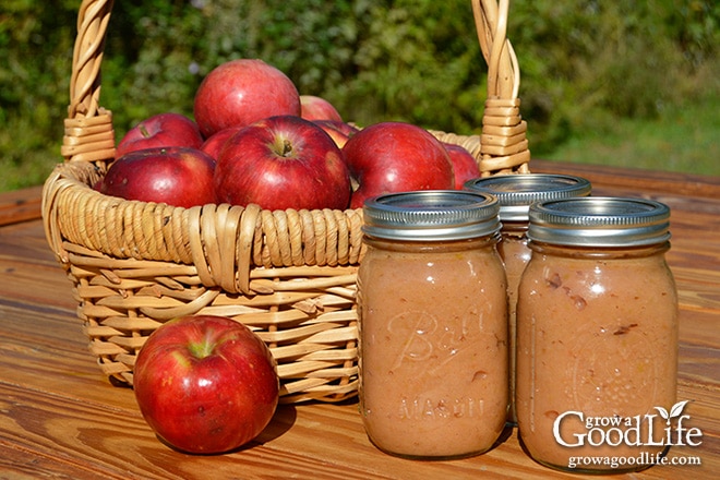 A great way to preserve apples when they are in season is to make your own homemade applesauce with no sugar added and can it in a water bath canner.