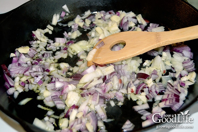 chopped onions and garlic in a skillet