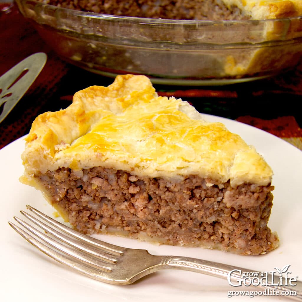 A slice of tourtiere french meat pie.