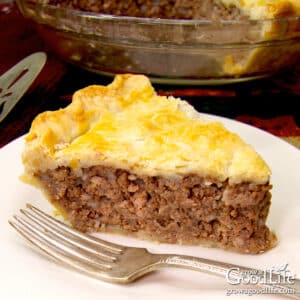 A slice of tourtiere french meat pie.
