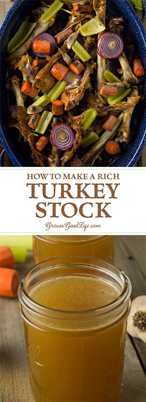Make use of the whole bird by turning the bones into a delicious rich turkey stock that is perfect for gravy, soup, or stew. Roasting the bones first, along with the veggies, will result in a richer flavor. Then add everything into the stockpot and simmer into a tasty stock. Make use of the whole bird by turning the bones into a delicious rich turkey stock that is perfect for gravy, soup, or stew. Roasting the bones first, along with the veggies, will result in a richer flavor. Then add everything into the stockpot and simmer into a tasty stock.