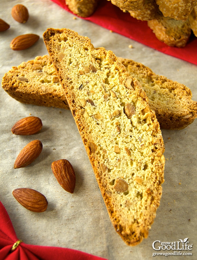 These toasted almond anise biscotti are bursting with toasted almonds and subtle anise flavor. They are ideal for dunking in a cup of coffee or tea.