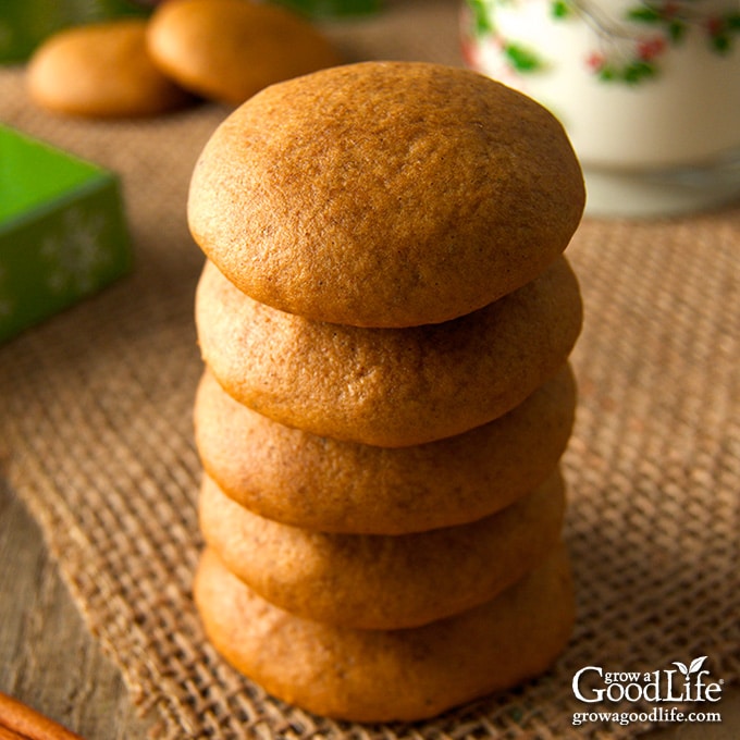 stack of molasses cookies on a table