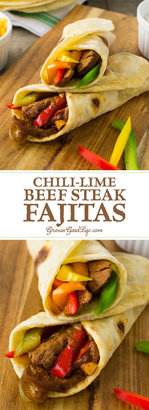 These sizzling beef steak fajitas are made with strips of steak infused with a flavorful chili-lime marinade, combined with colorful peppers, onions, and folded into a warm tortilla.