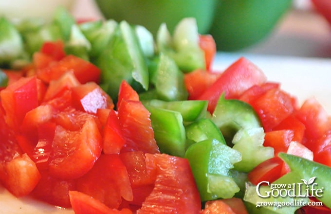 chopped peppers on a cutting board