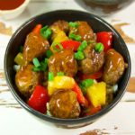 If you love sweet and sour sauce, you are going to love this orange and pineapple combination. It pairs well with the hardy flavor of ground beef meatballs seasoned with garlic, ginger, and Chinese five-spice powder.