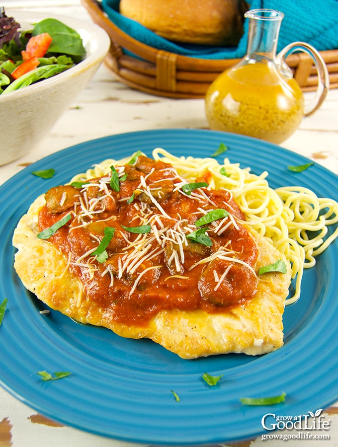 Chicken Paillard with Mushroom Marinara Sauce