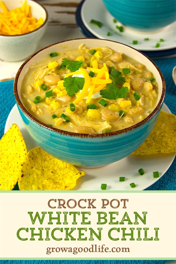 This is a super easy crockpot white bean chicken chili recipe that is filled with flavor. In this recipe, chicken is seasoned with Mexican spices, combined with white beans, onions, garlic, green chilies, and slow cooked all day. The flavors mingle into a delicious mild chili.