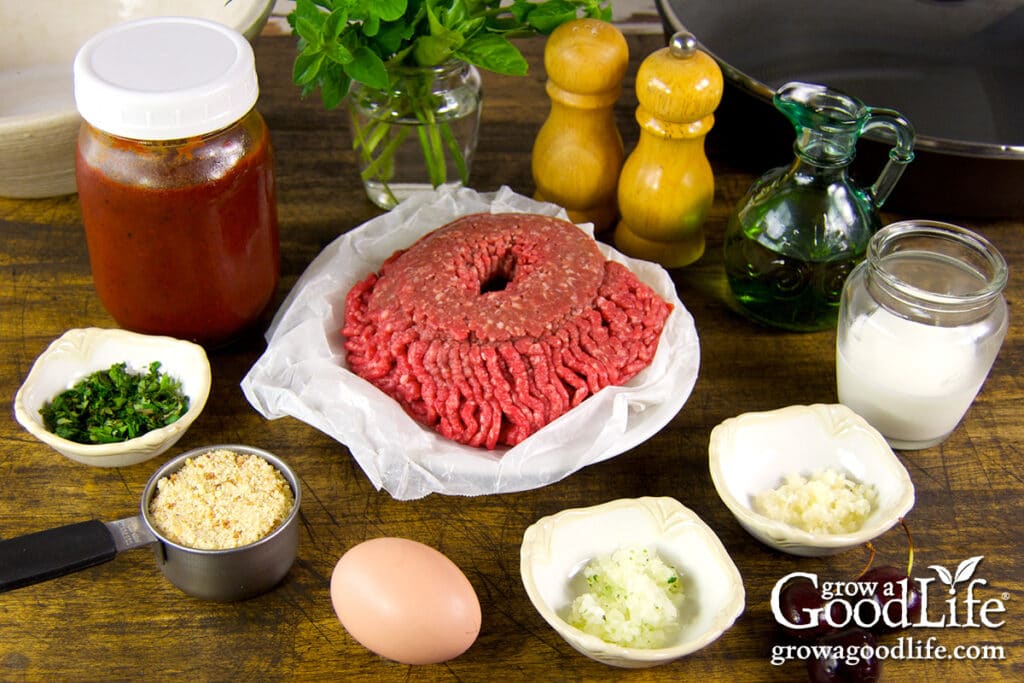Ingredients for making bbq meatballs.