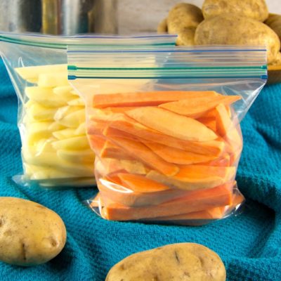 Whether you grow and store your own potatoes, purchase in bulk from the farmer' market, or snag a great deal at the supermarket, a day of prep can fill your freezer full of potato French fries ready to bake or air fry quickly for meals.