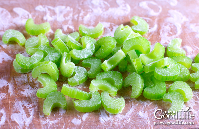 a pile of flash frozen celery