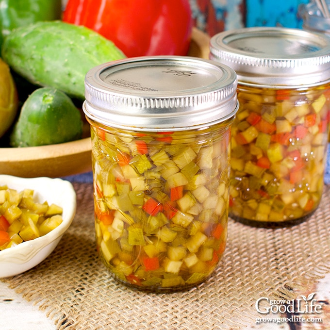 jars of cucumber relish on a table