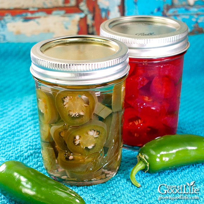 jars of jalapeno pickles on a table
