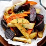 plate of roasted root vegetables on a table
