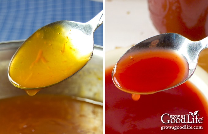 Orange and cherry sweet and sour sauce options shown side by side.