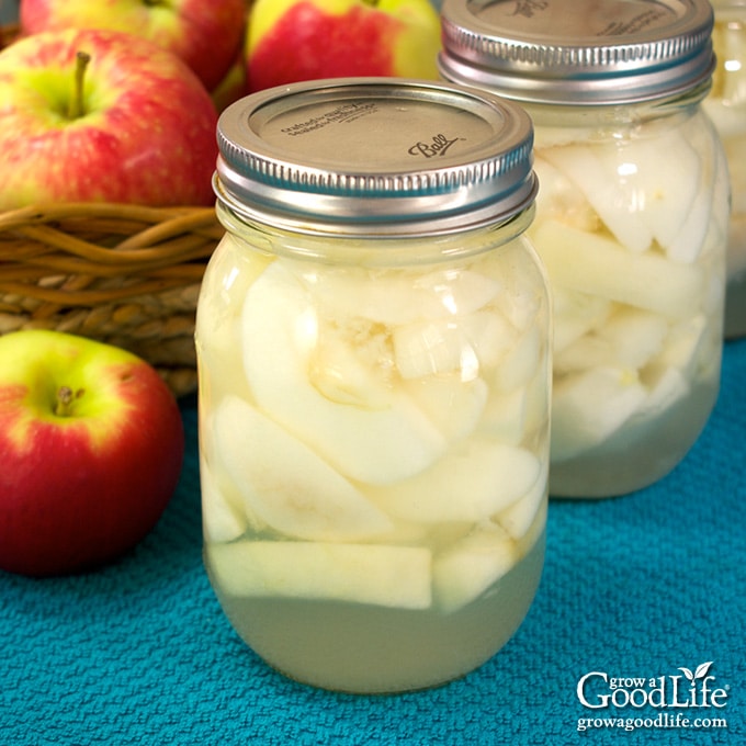 jars of home canned apples on a table