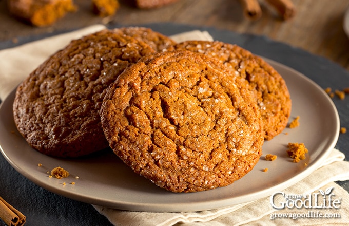 a plate of gingersnap cookies on a table