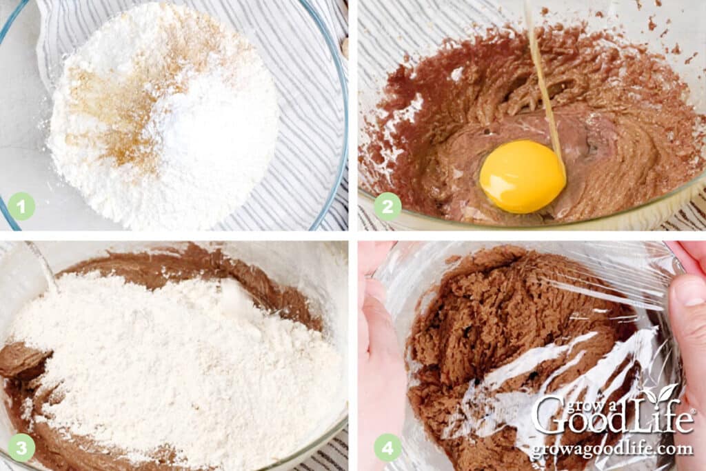 Photo collage showing the steps for making gingersnap cookie dough.