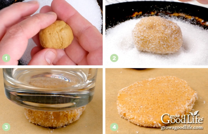 The steps 1 - 4 to shaping the cookies for baking.