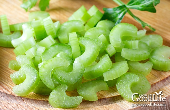 sliced celery on a cutting board