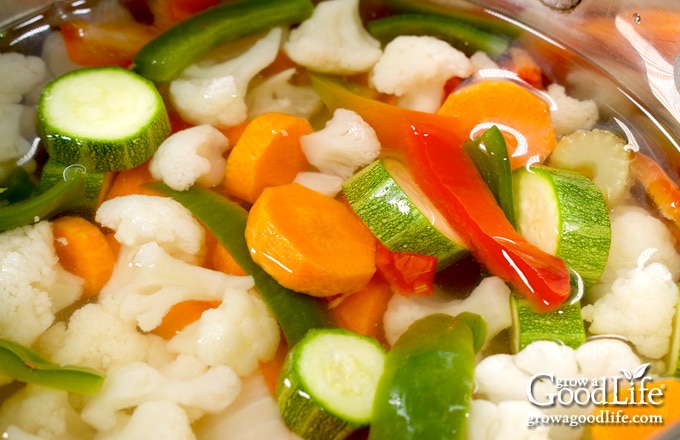 mixed Italian vegetables in the pickling brine