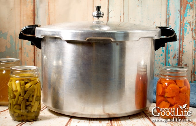 a Presto pressure canner on a table.