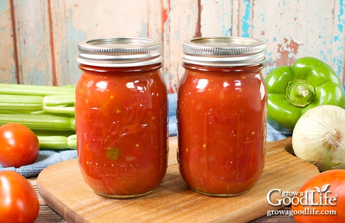 Jars of home canned stewed tomatoes.