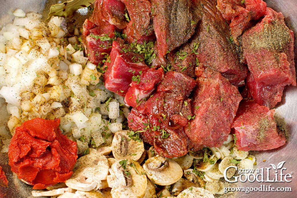 Prepared ingredients in a large prep bowl.