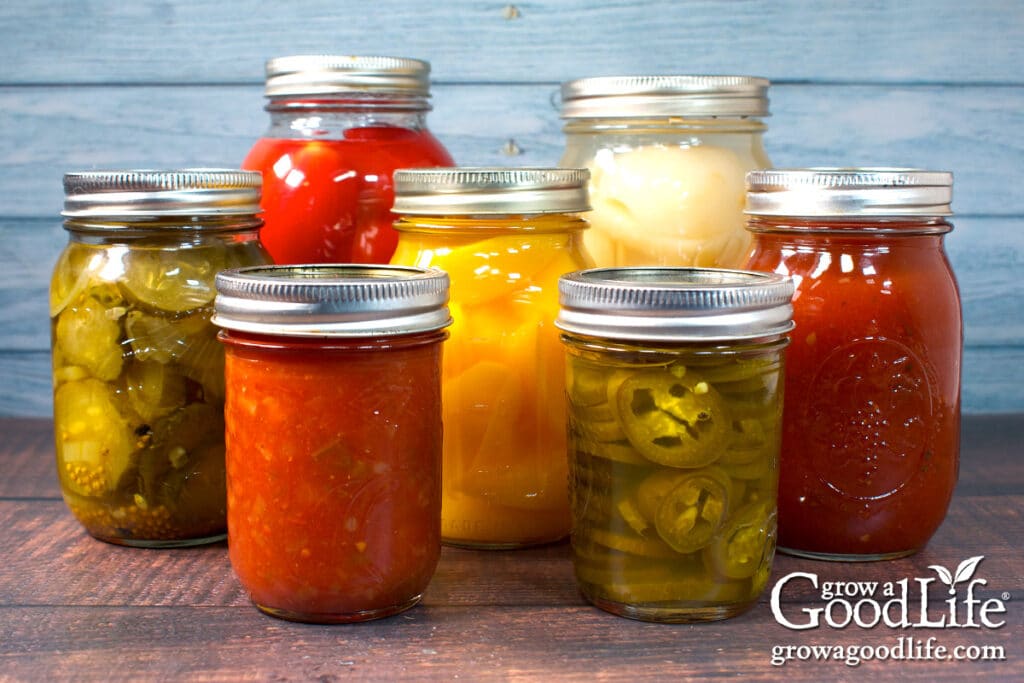 Jars of home canned food on a table