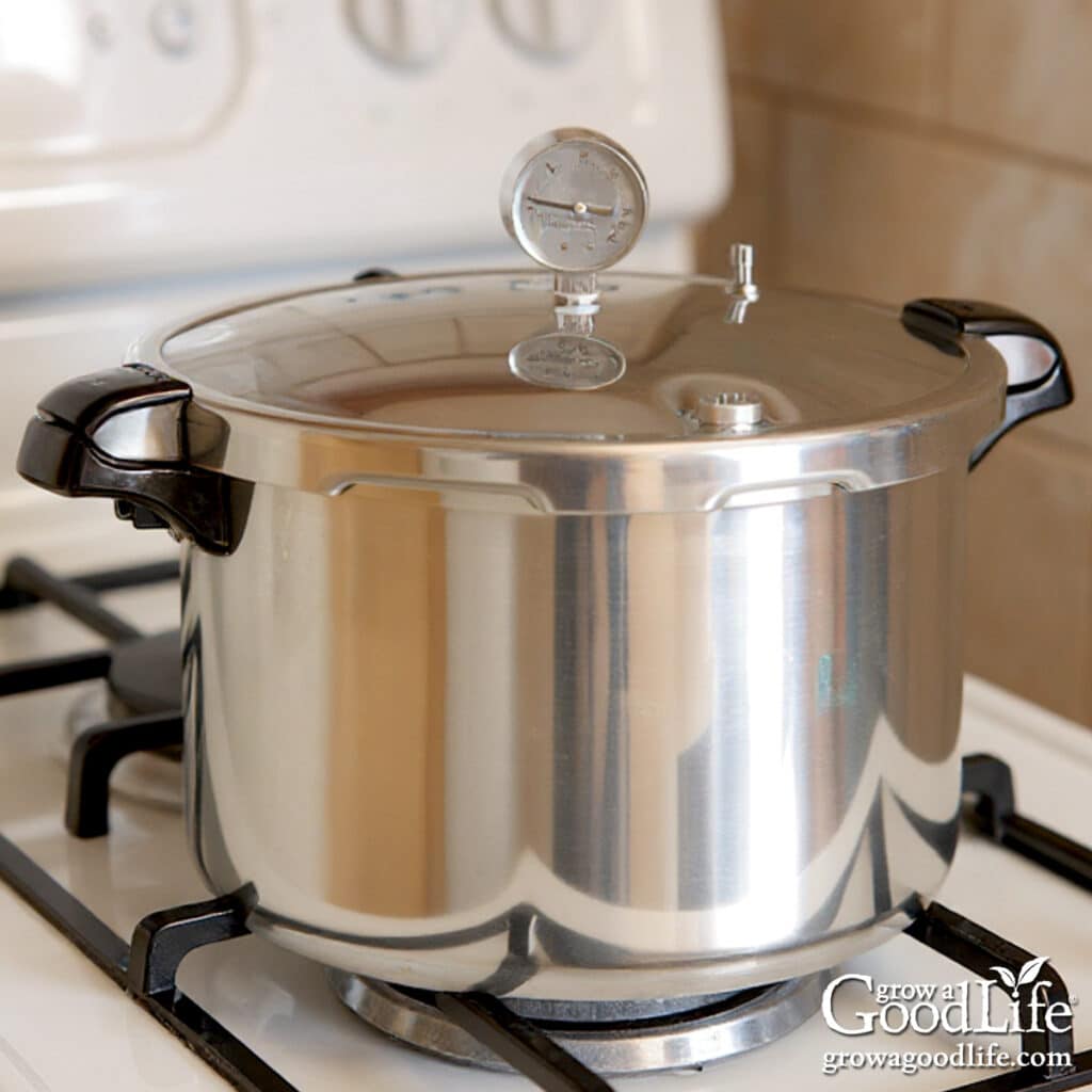 A pressure canner on the stove.